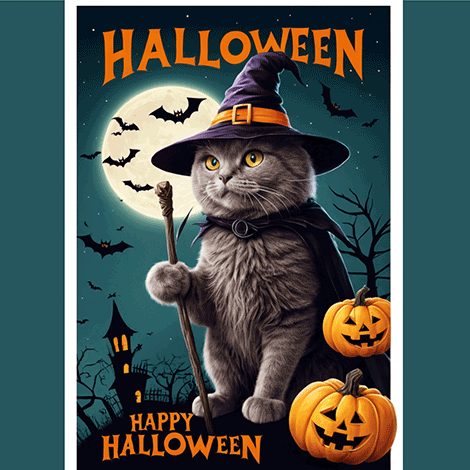 Cat Witch Halloween eCard